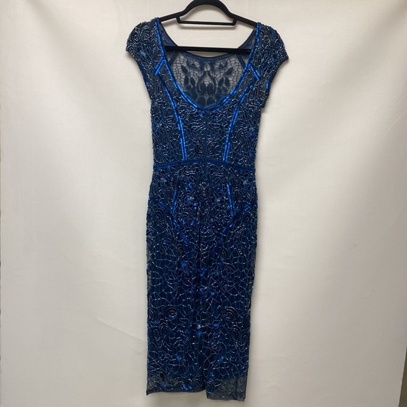 Brand new Theia cap sleeves beaded below the knee  dress - Picture 6 of 14
